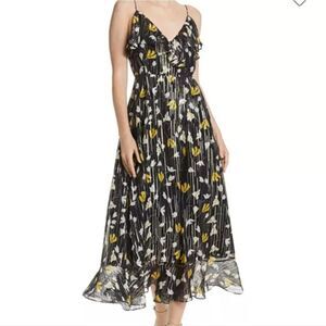 Joie Kenny Silk Blend Floral Metallic Wrap Maxi Dress Black Small